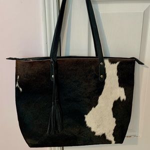 Beautiful cowhide and leather tote bag
